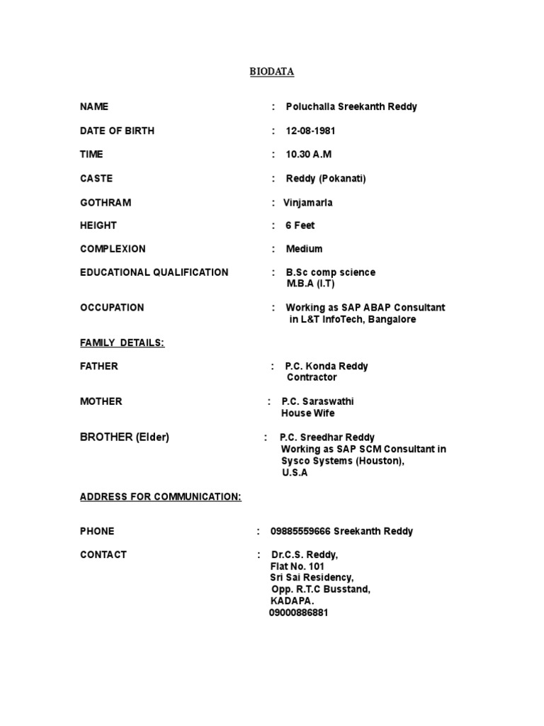 Biodata Format For Marriage | PDF | Business | Computing And Information  Technology