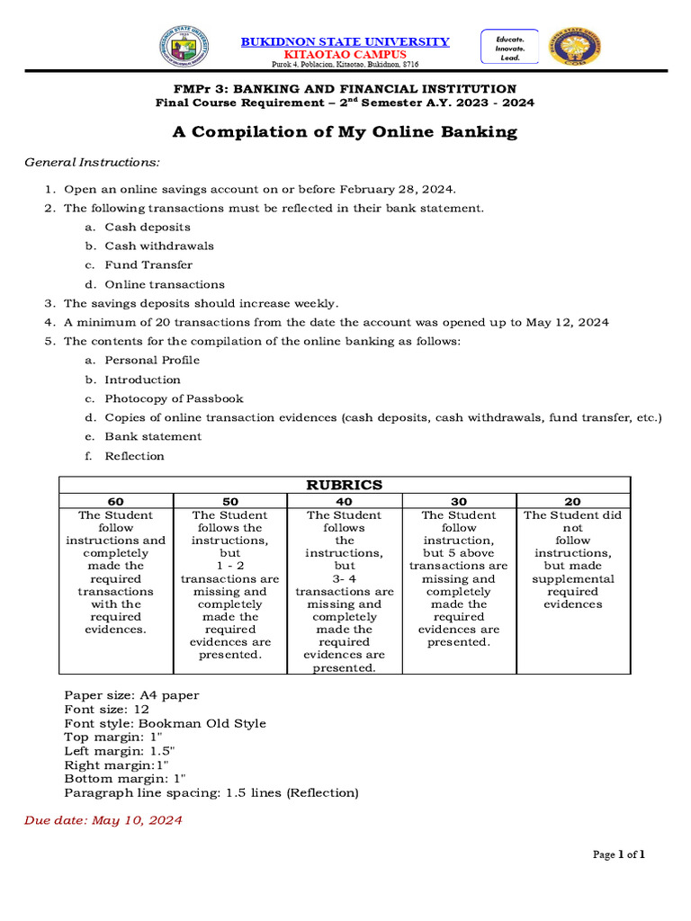 Rubrics Compilation Of Online Banking Download Free Pdf Banks