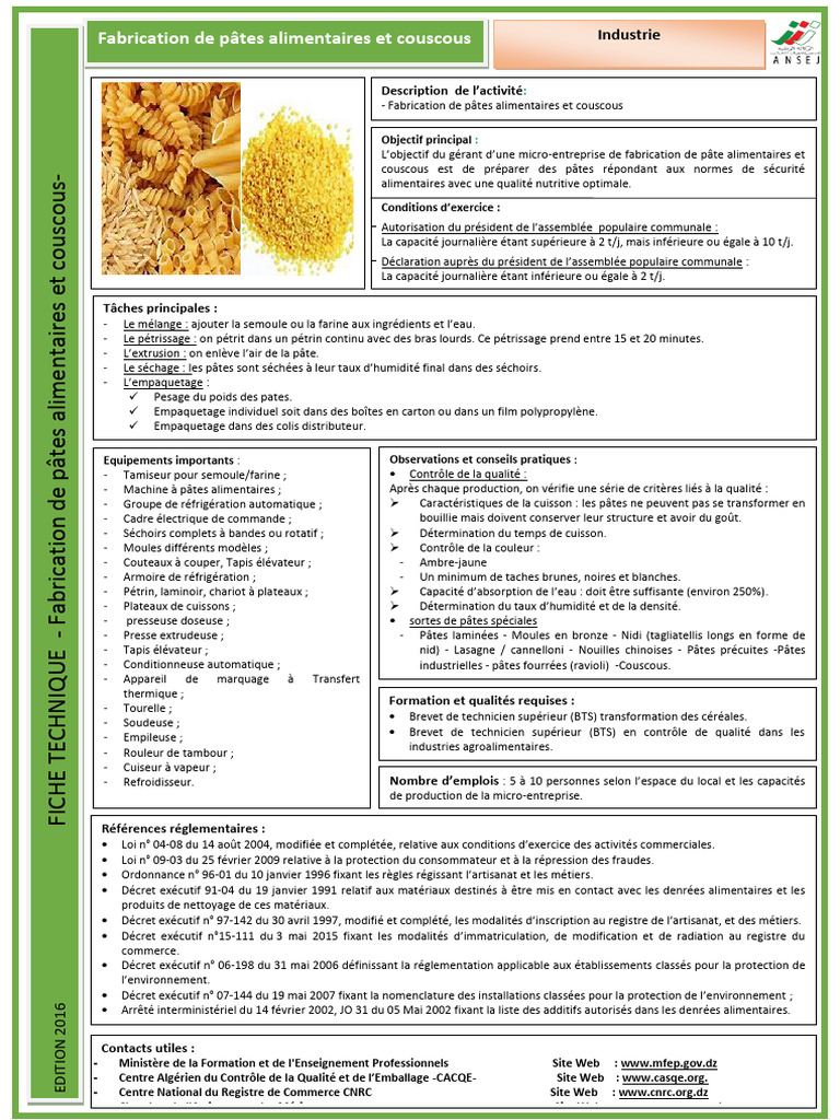 Fabrication de pâtes et couscous | PDF | Pâtes