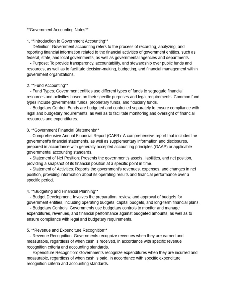 Overview of Government Accounting Principles | PDF | Audit | Accounting