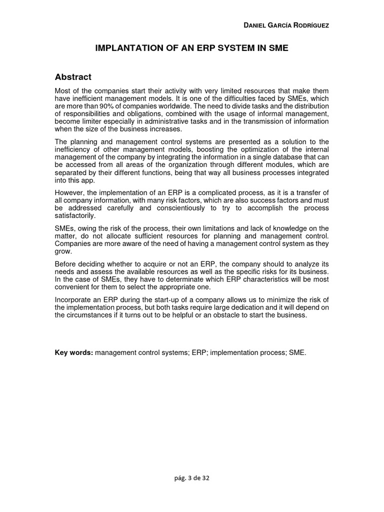 ERP System Implementation in SMEs | PDF | Enterprise Resource Planning ...