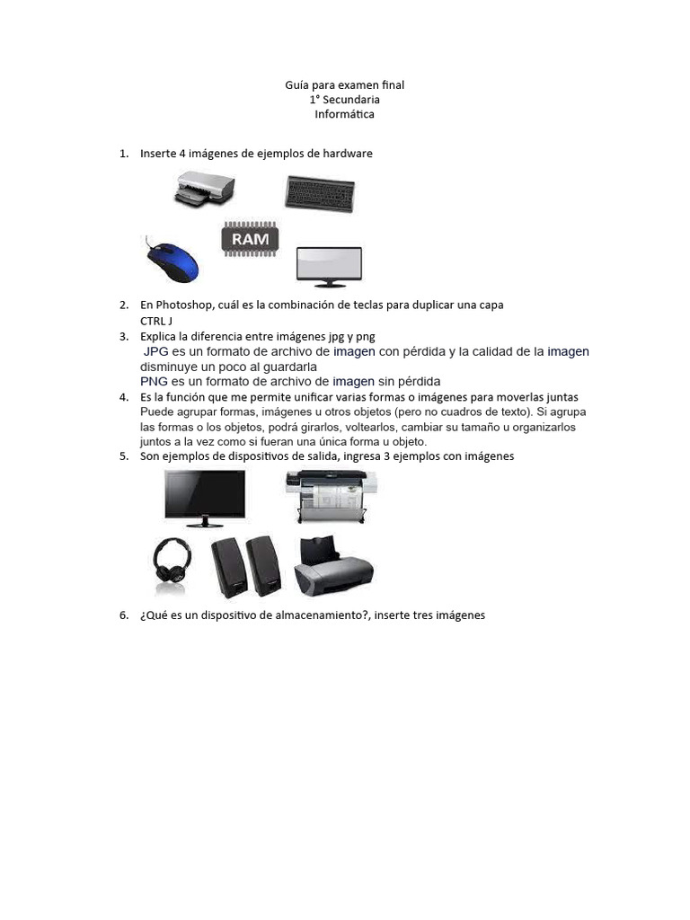 Guía para Examen Final 1° | PDF | Hardware de la computadora | Archivo ...