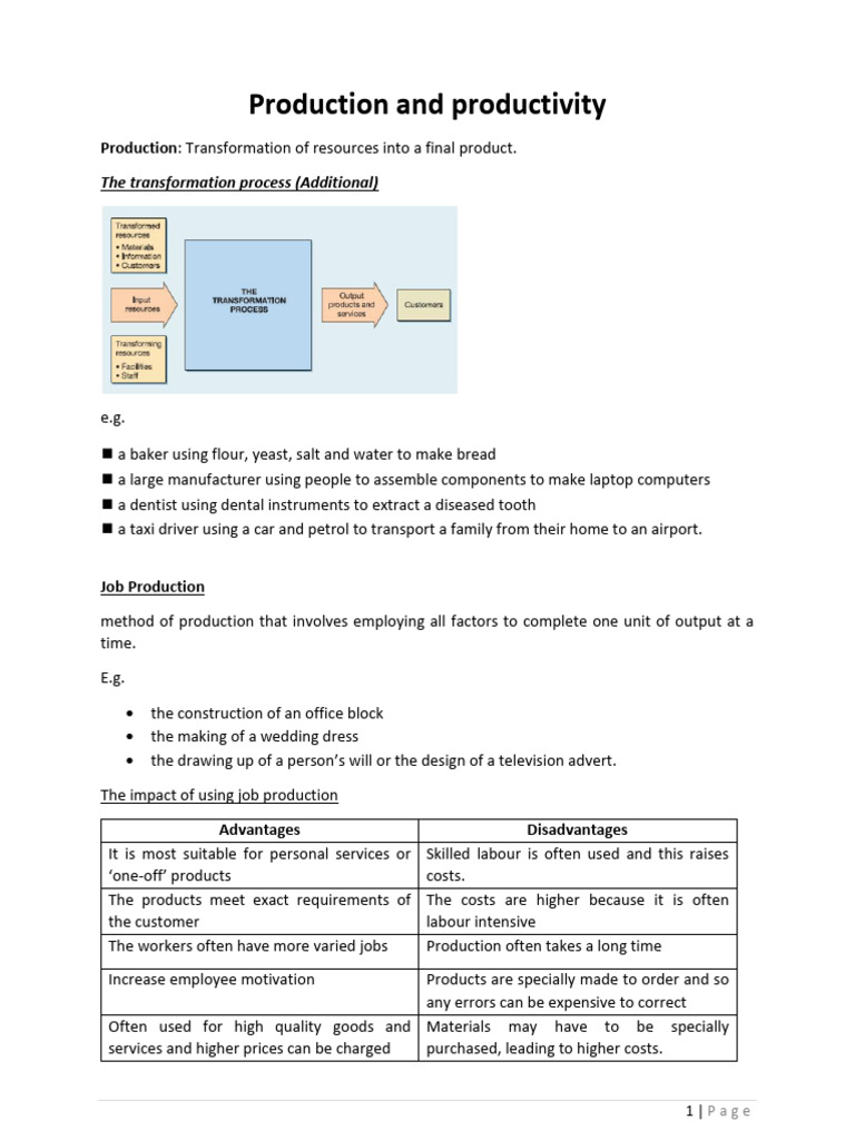 Production Methods and Productivity Insights | PDF | Labour Economics ...