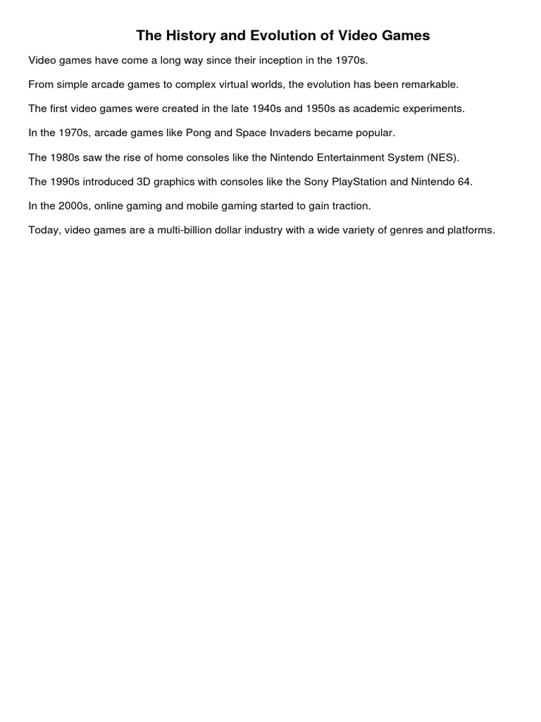 History and Evolution of Video Games | PDF