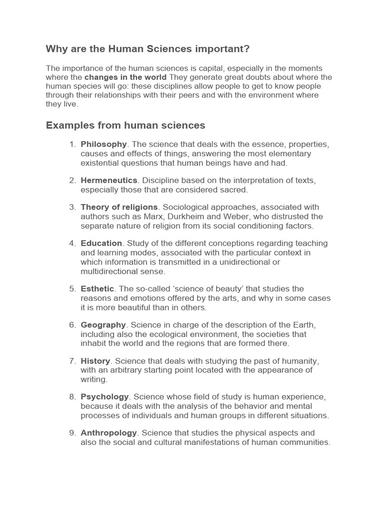 Importance of Human Sciences Explained | PDF | Neuroscience | Résumé