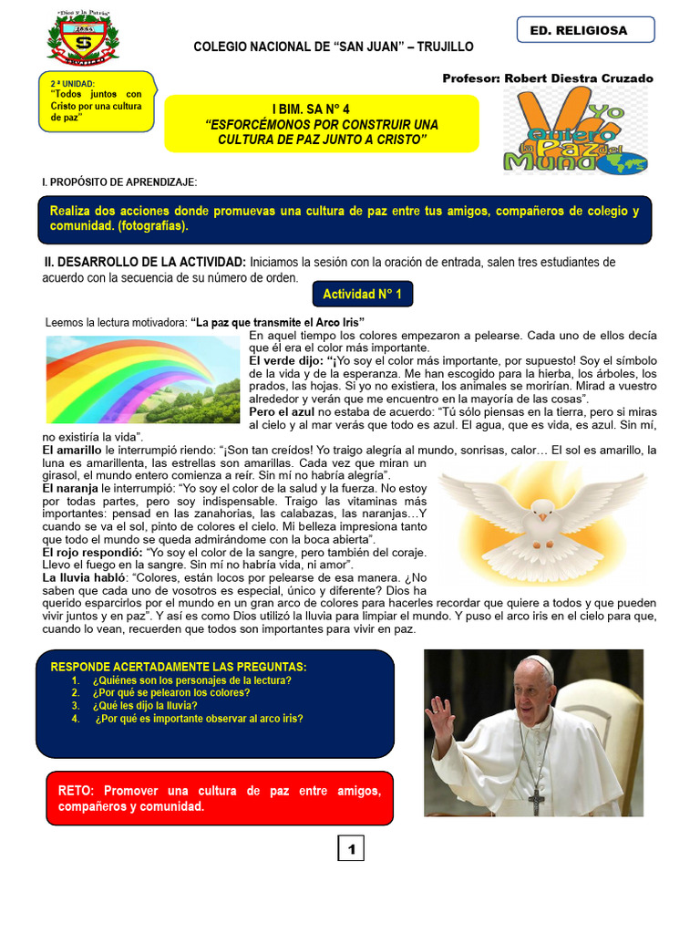 Promoviendo la Cultura de Paz en Clase | PDF | espíritu Santo
