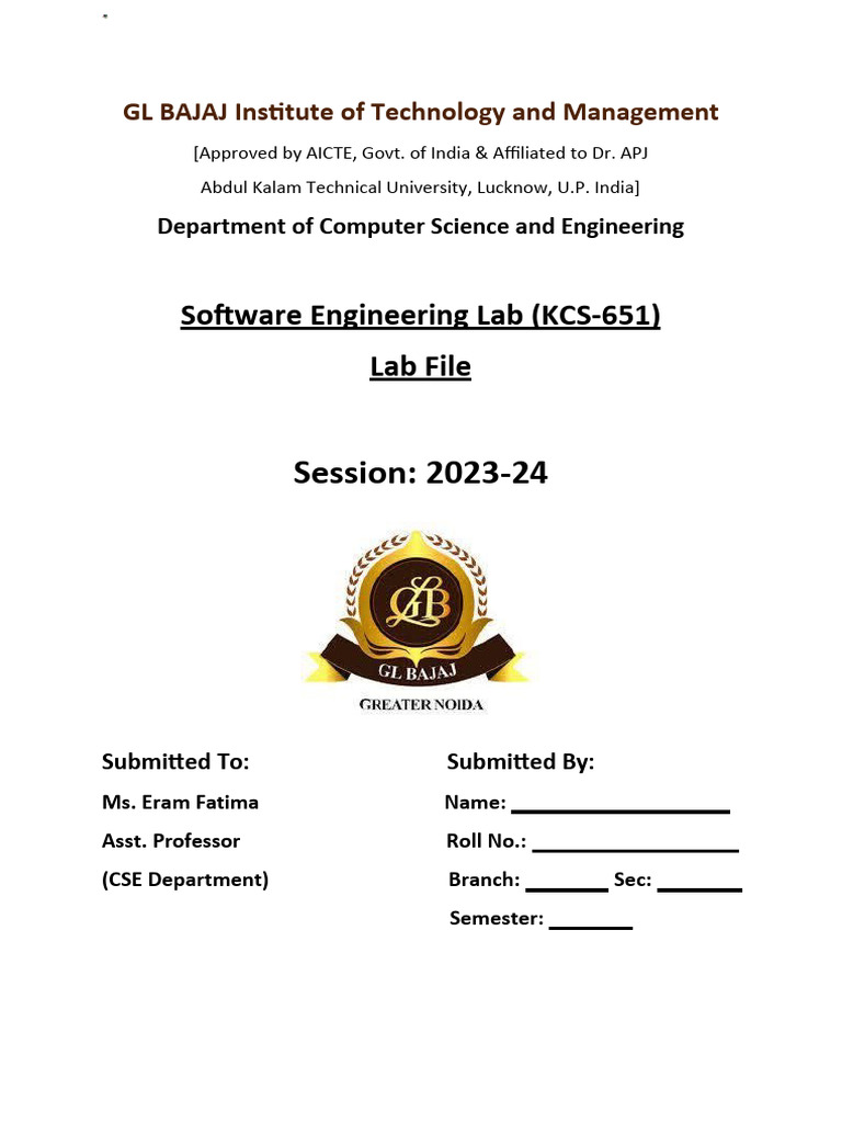 Software Engineering Lab File 2023-24 | PDF | Use Case | Class ...