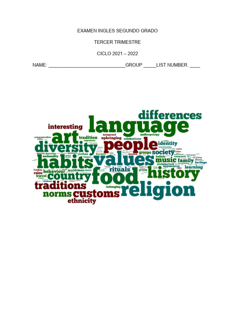 Segundo Grado Examen de Inglés 2021-2022 | PDF
