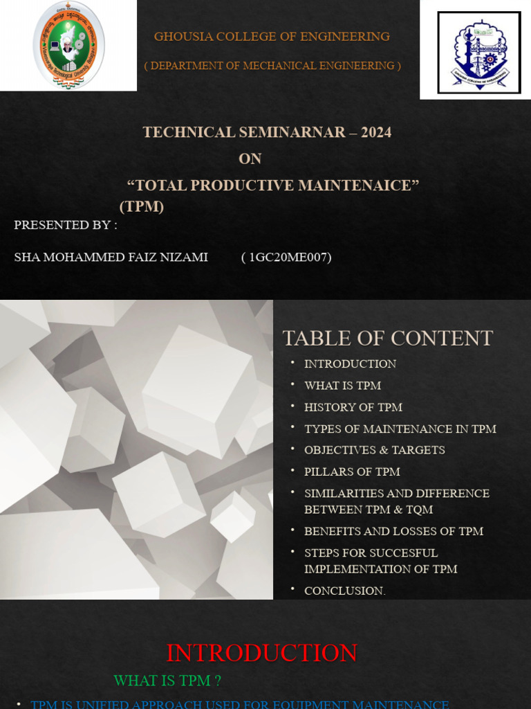 Total productive maintenance seminar ppt for vtu students download