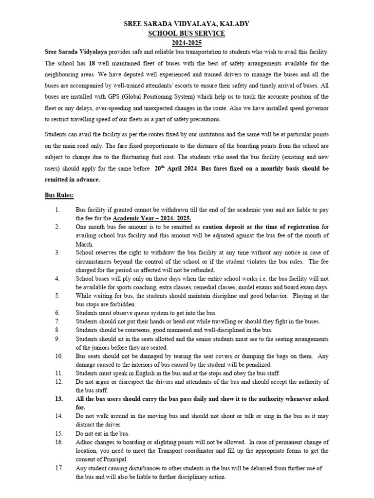 Ssv bus rules 2024 2025 pdf bus school bus