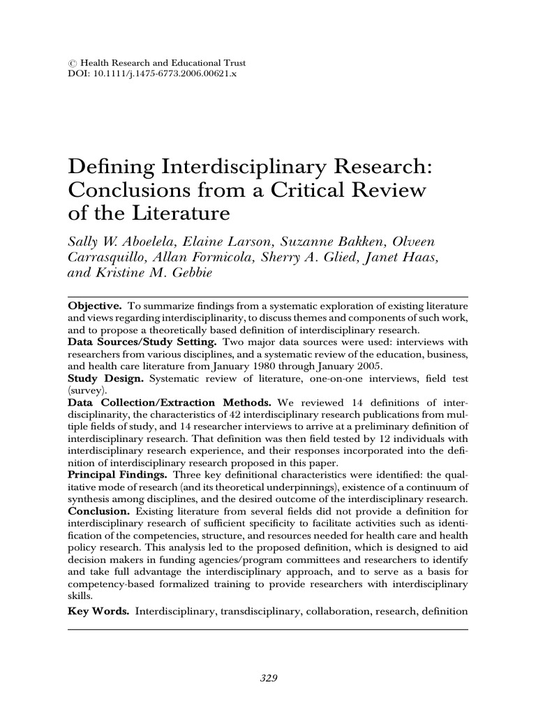 ABOELELA, S. Et Al. Defining Interdisciplinary Research | PDF ...