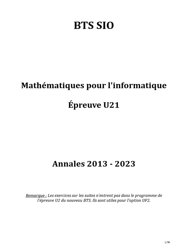 Annales BTS SIO Mathématiques 2013-2023 | PDF