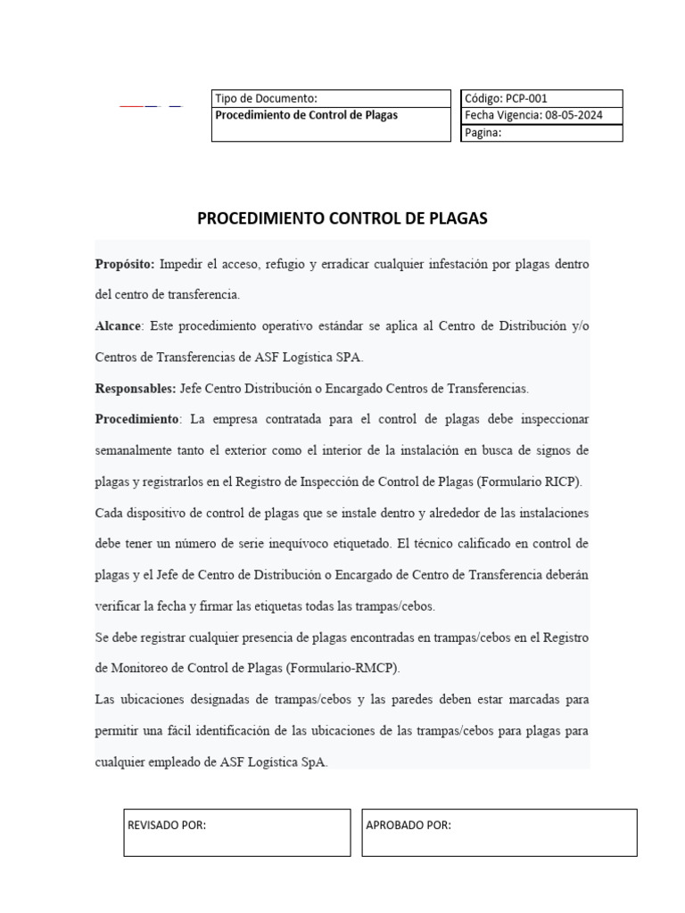 Procedimiento Control de Plagas | Descargar gratis PDF | Control de ...