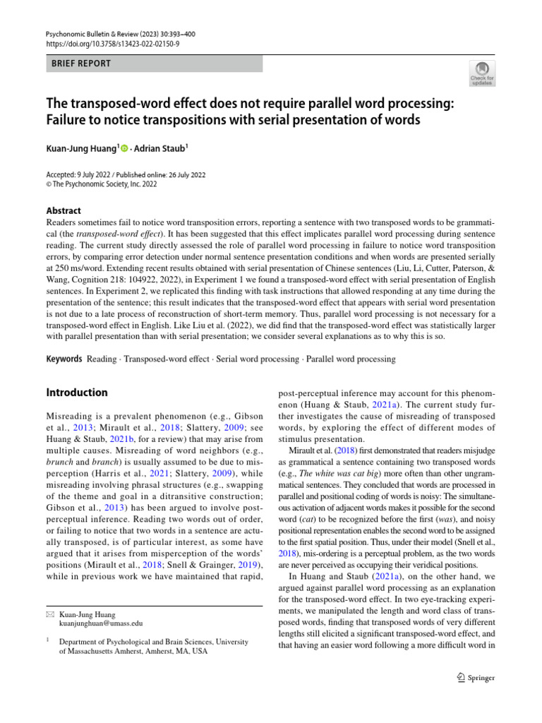 Examine The Effect of Transposition Error and State How These Are To Be ...