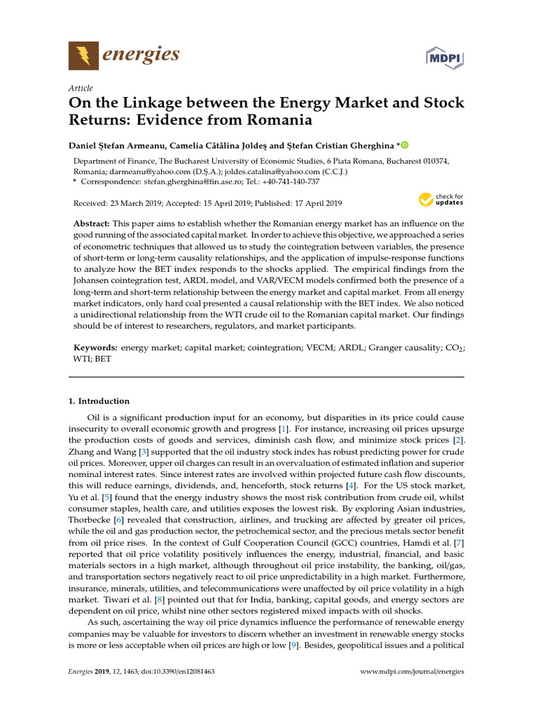 Romanian Energy Market and Stock Returns | PDF | Price Of Oil
