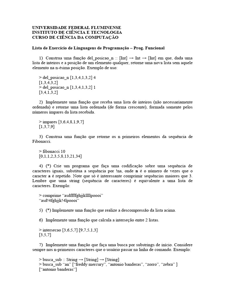Exercícios de Programação Funcional em Haskell | PDF | String (Ciência ...