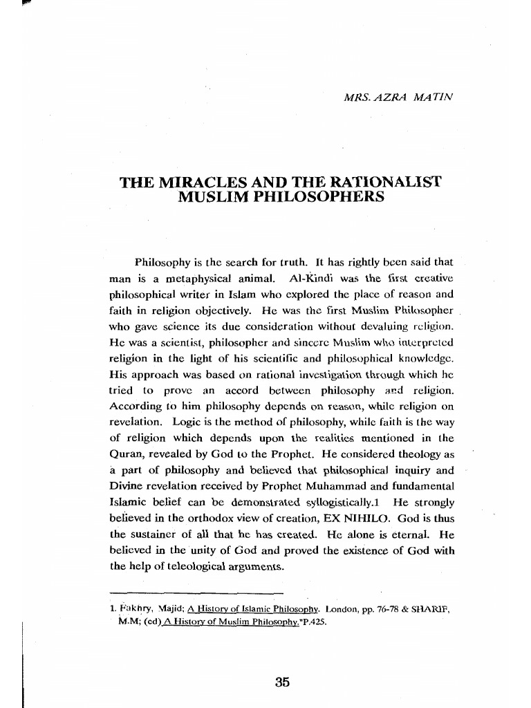 The Miracles and The Rationalist Muslim Philosophers by Mrs. Azhar ...