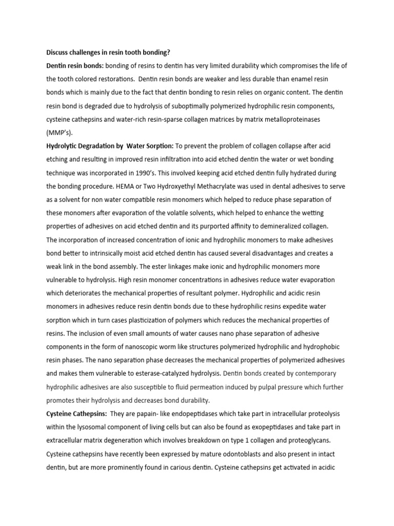 Discuss challenges in resin tooth bonding PDF Extracellular Matrix