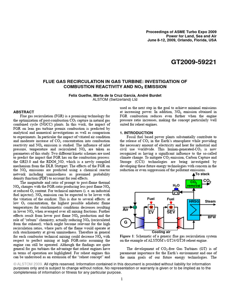 Flue Gas Recirculation in Gas Turbine | PDF | Combustion | N Ox