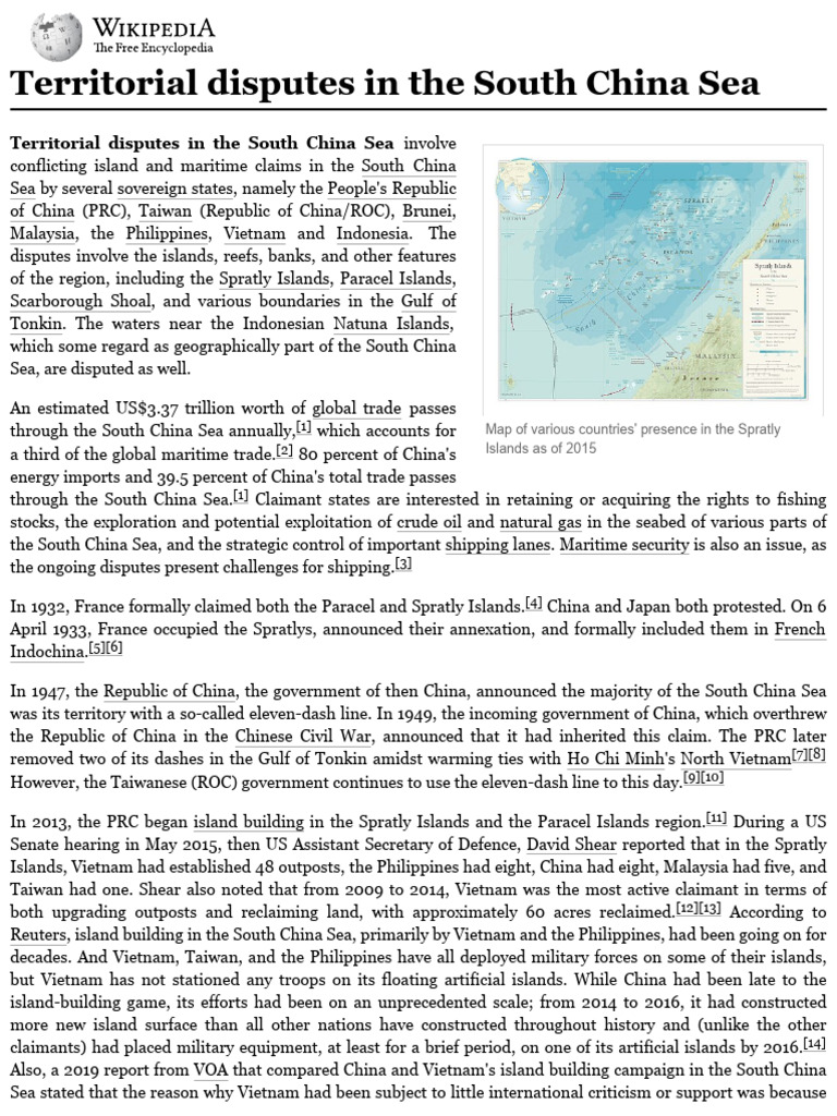 South China Sea Territorial Disputes | PDF | South China Sea