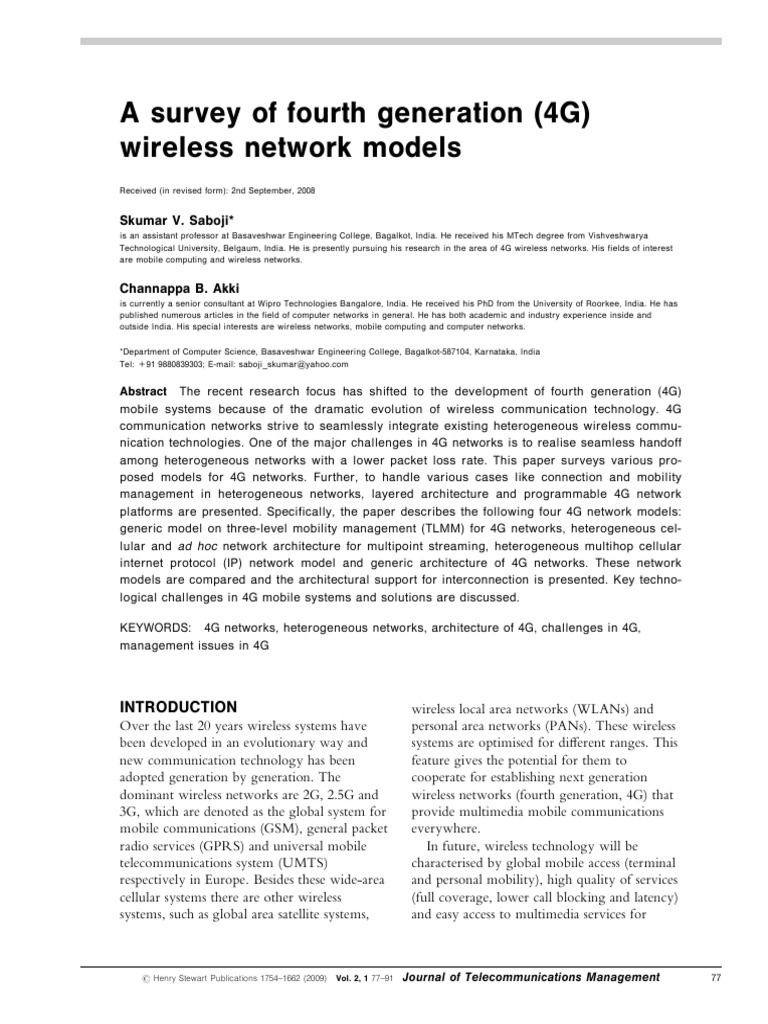 Survey of 4G Wireless Network Models | PDF | Computer Network | 4 G