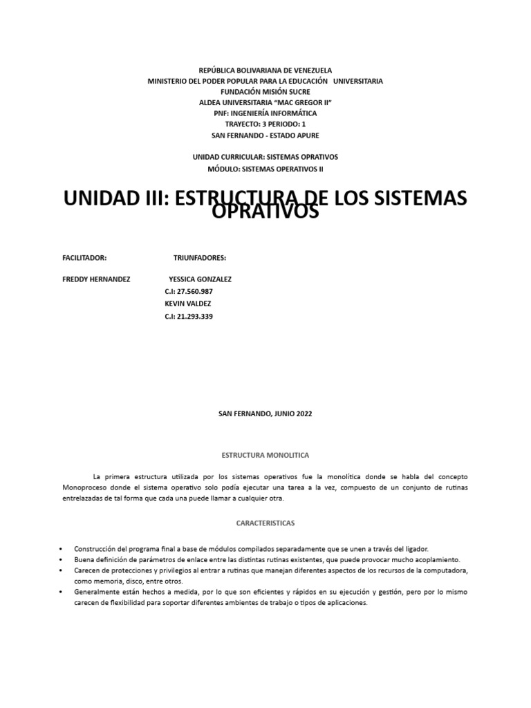 Estructuras de Sistemas Operativos | PDF | Modelo cliente-servidor ...