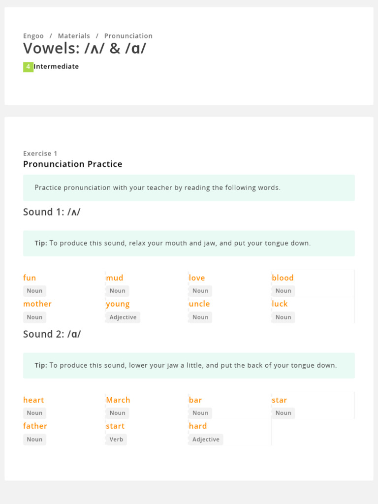 Pronunciation Practice: /ʌ/ & /ɑ/ Sounds | PDF | Noun | Adjective