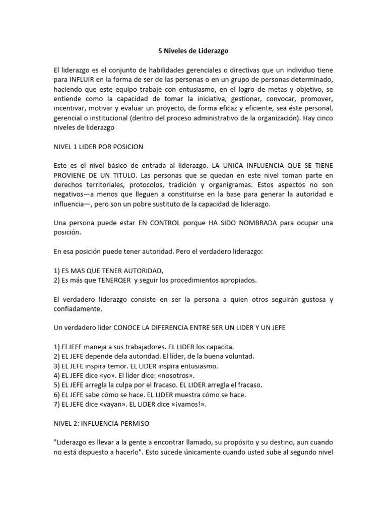 5 Niveles de Liderazgo según Maxwell | PDF | Liderazgo