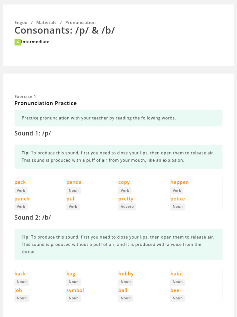 Consonants - P - & - B - Engoo | PDF | Verb | Linguistics