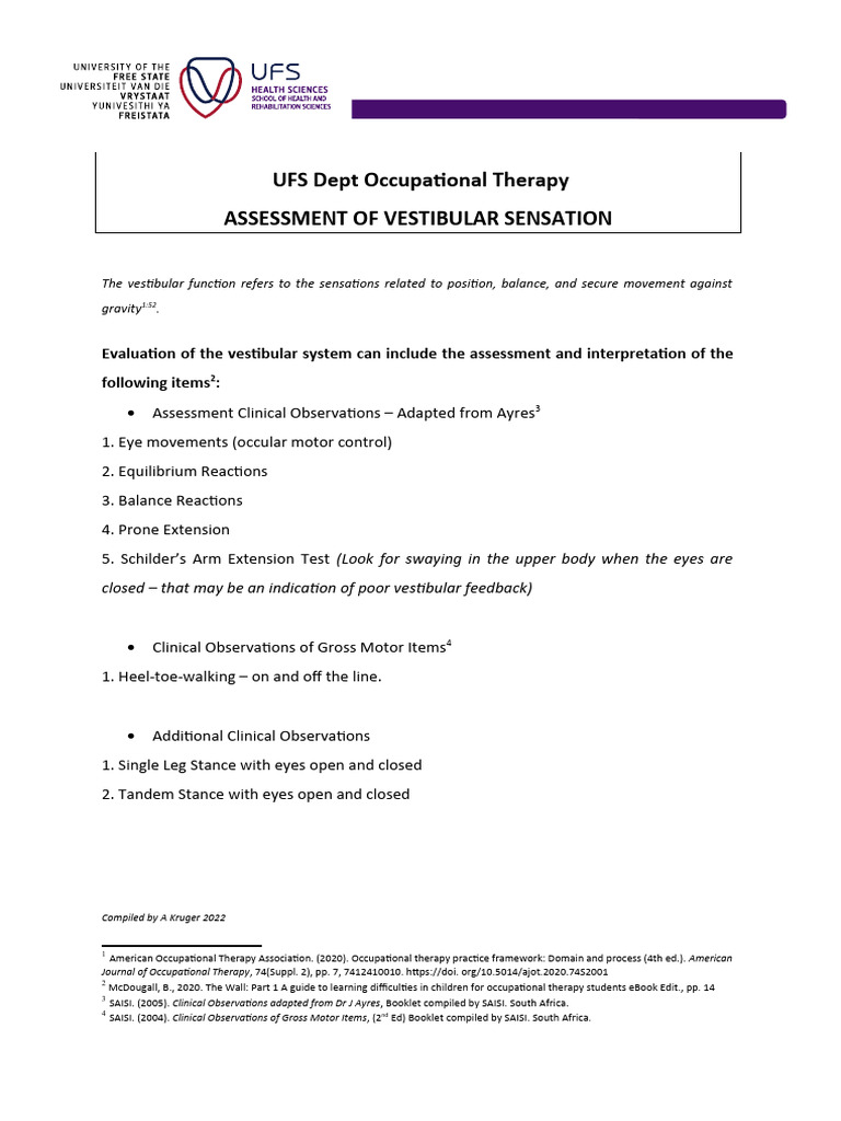 Vestibular Sensation Assessment Guide | PDF | Science & Mathematics