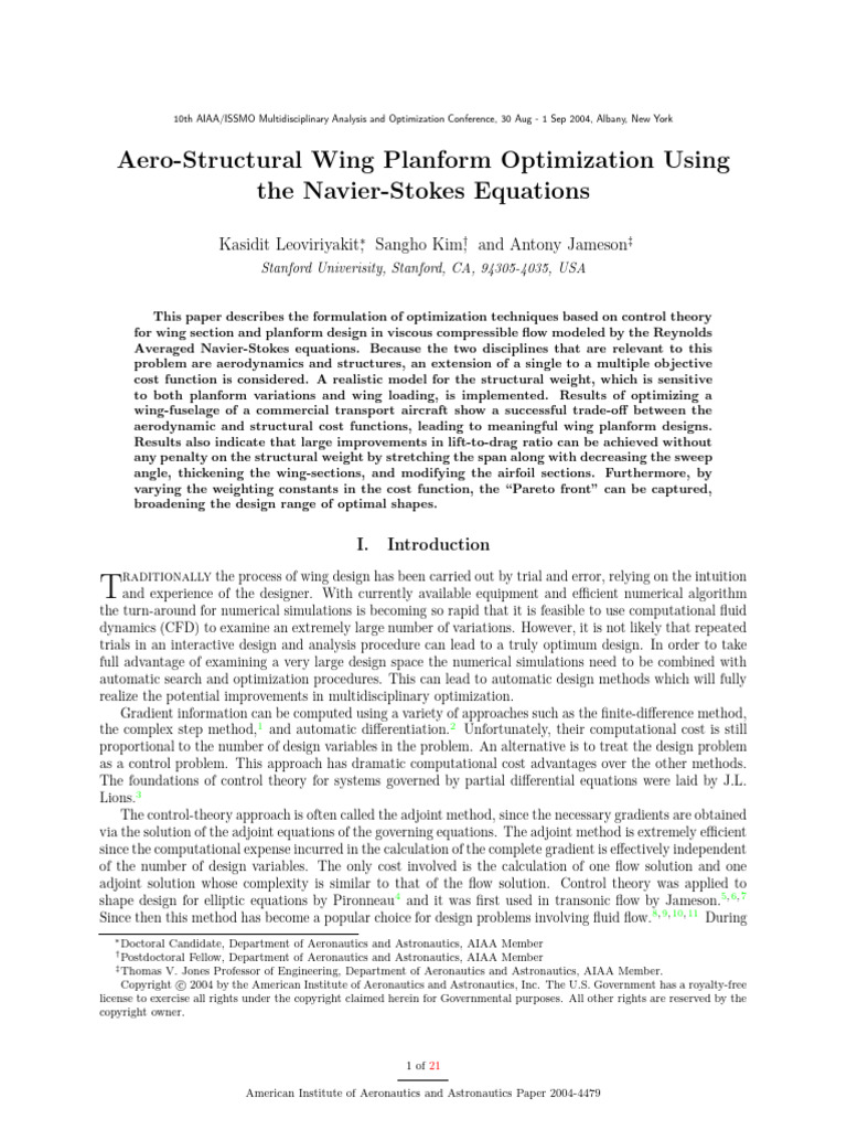 Aero-Structural Wing Planform Optimization Using T | PDF | Mathematical ...