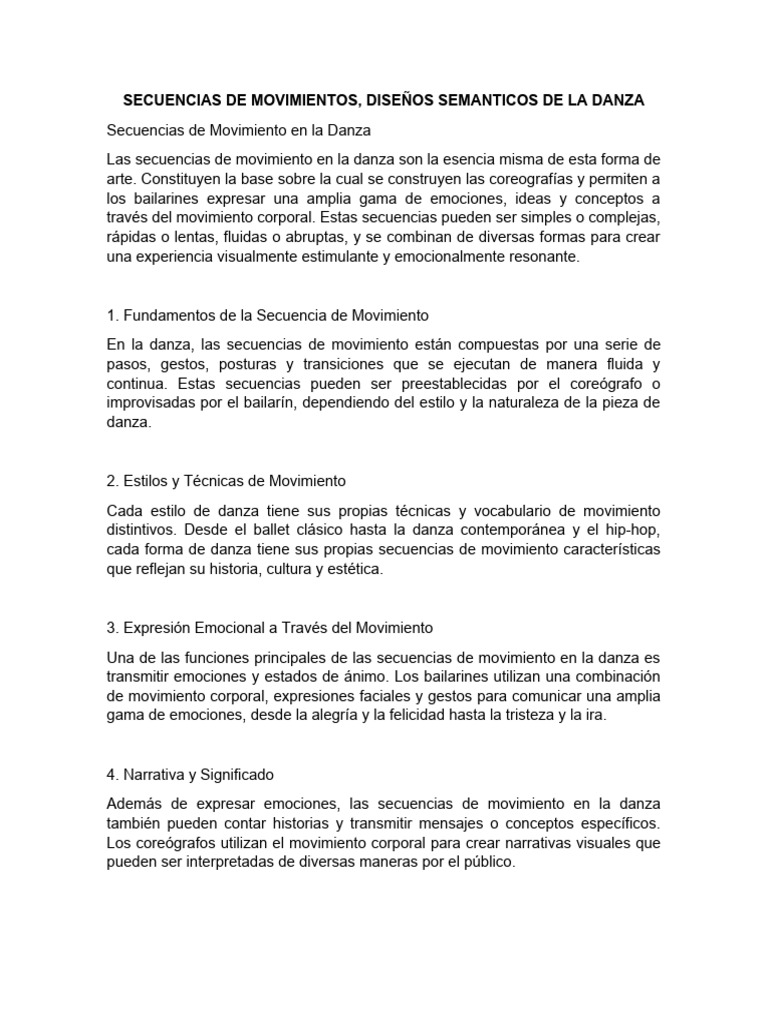 Secuencias y Diseños en Danza | PDF | Bailes | Las emociones