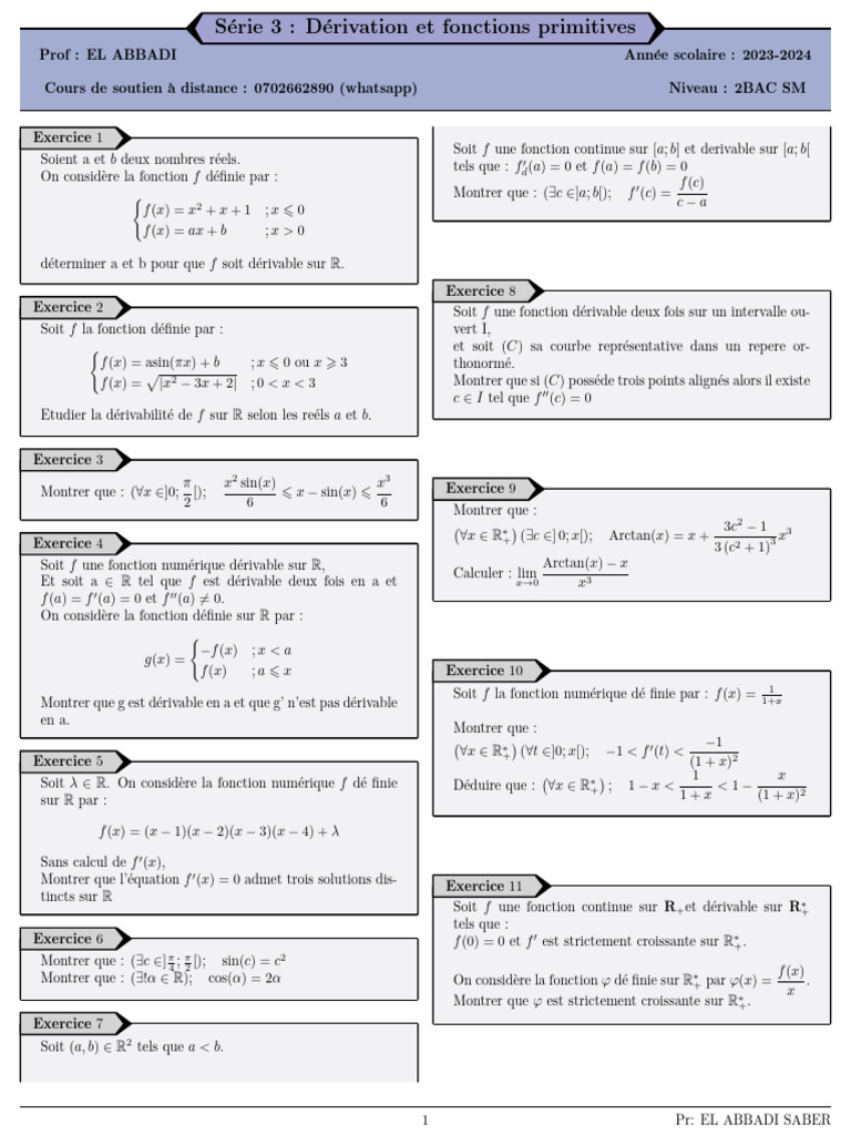 Derivation et fonctions primitives 2BAC | PDF | Méthodes et références ...