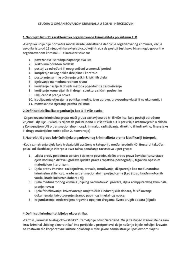 Studija o Organizovanom Kriminalu U Bosni I Hercegovini | PDF
