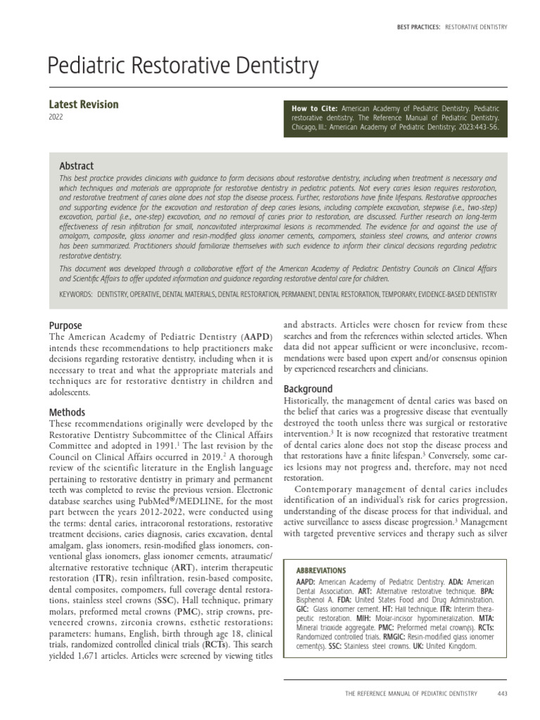 Articulo American Academy of Pediatric Pediatric Restorative Dentistry ...
