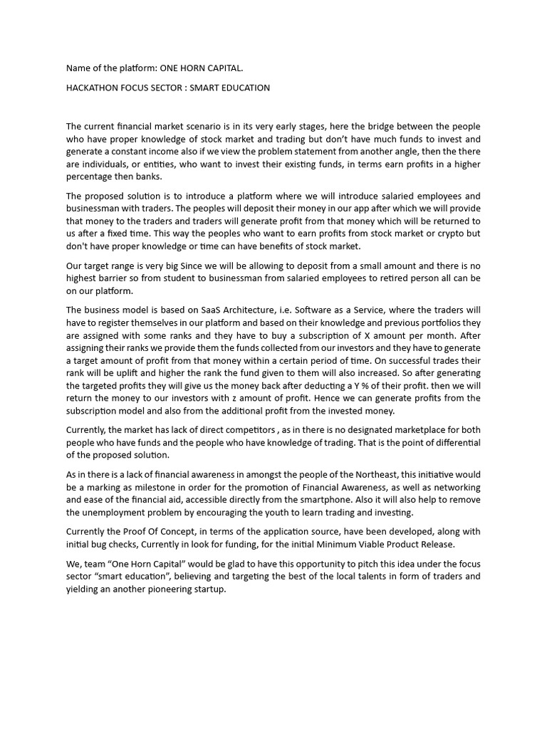 One Horn Capital PDF Stocks Stock Market