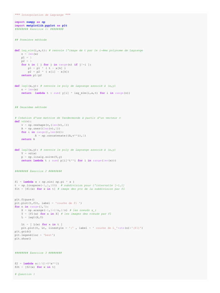 Interpolation de Lagrange en Python | PDF | Algèbre générale ...