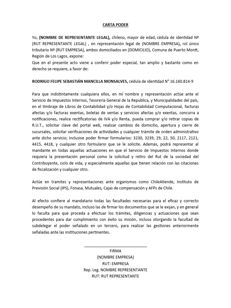 Poder de Representación Ejemplo | Descargar gratis PDF | Documento de ...