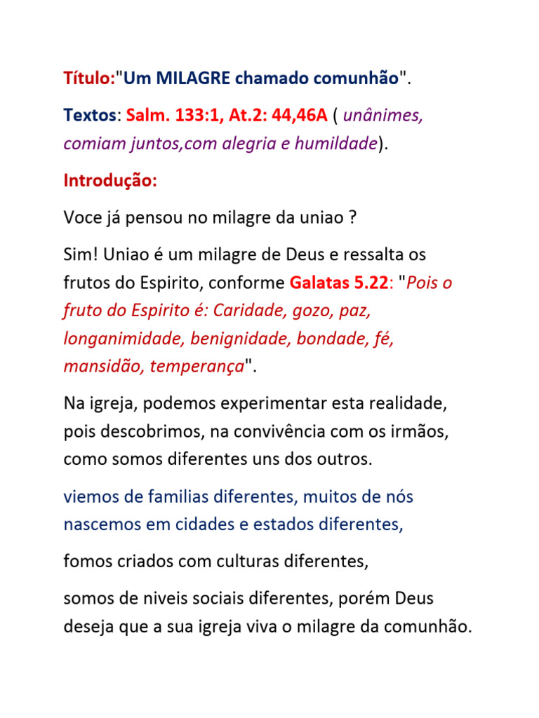 O Milagre da Comunhão na Igreja | PDF | Eucaristia | Amor