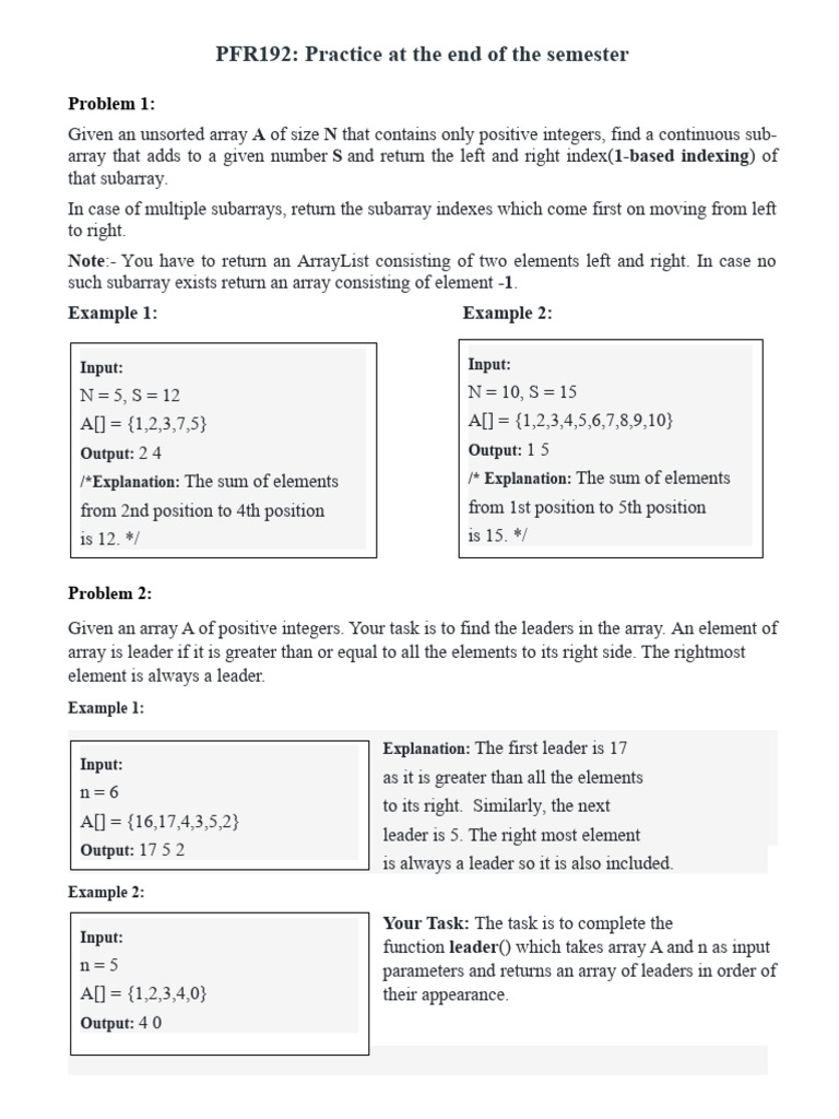 Algorithms for Array and String Problems | PDF | Parameter (Computer ...