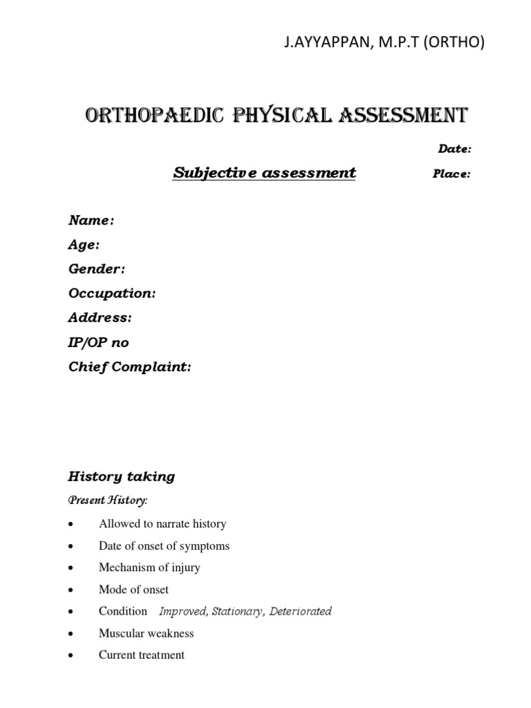 Orthopedic Physical Assessment Knee Shoulder