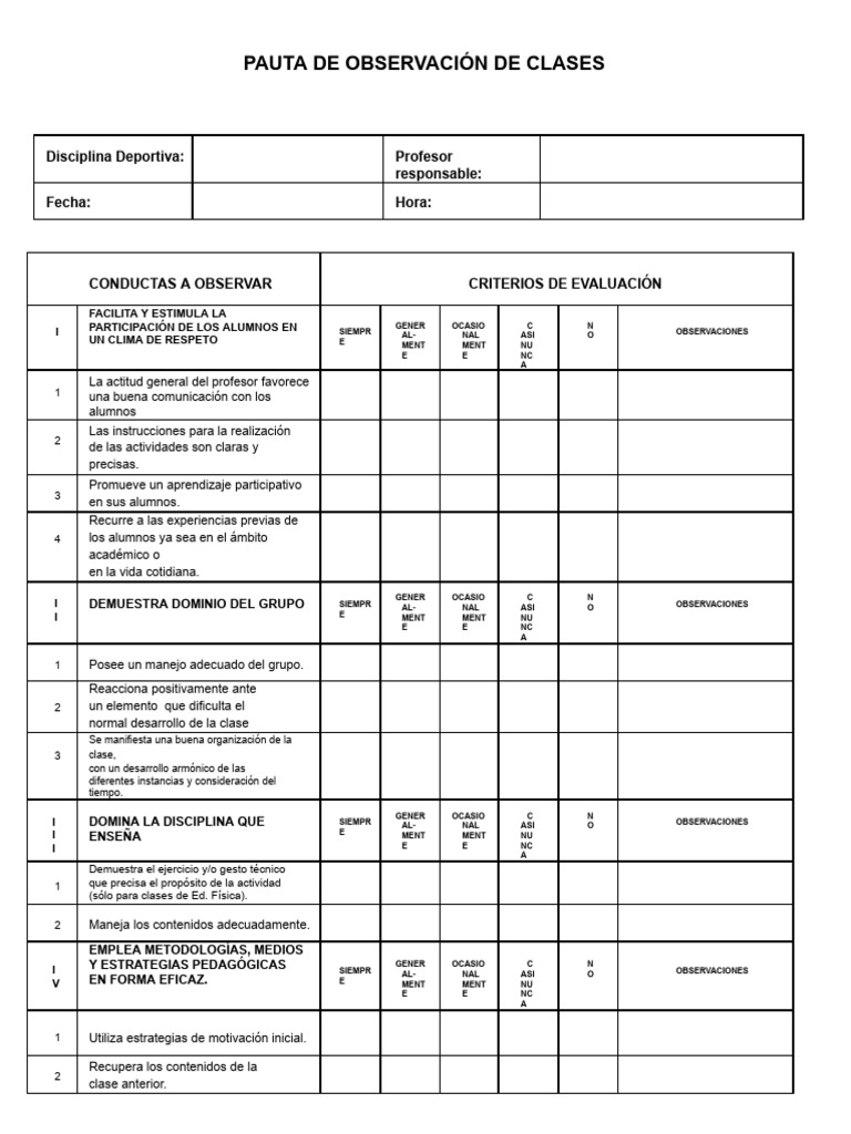 Pauta de Observación para Docentes | PDF | Evaluación | Maestros