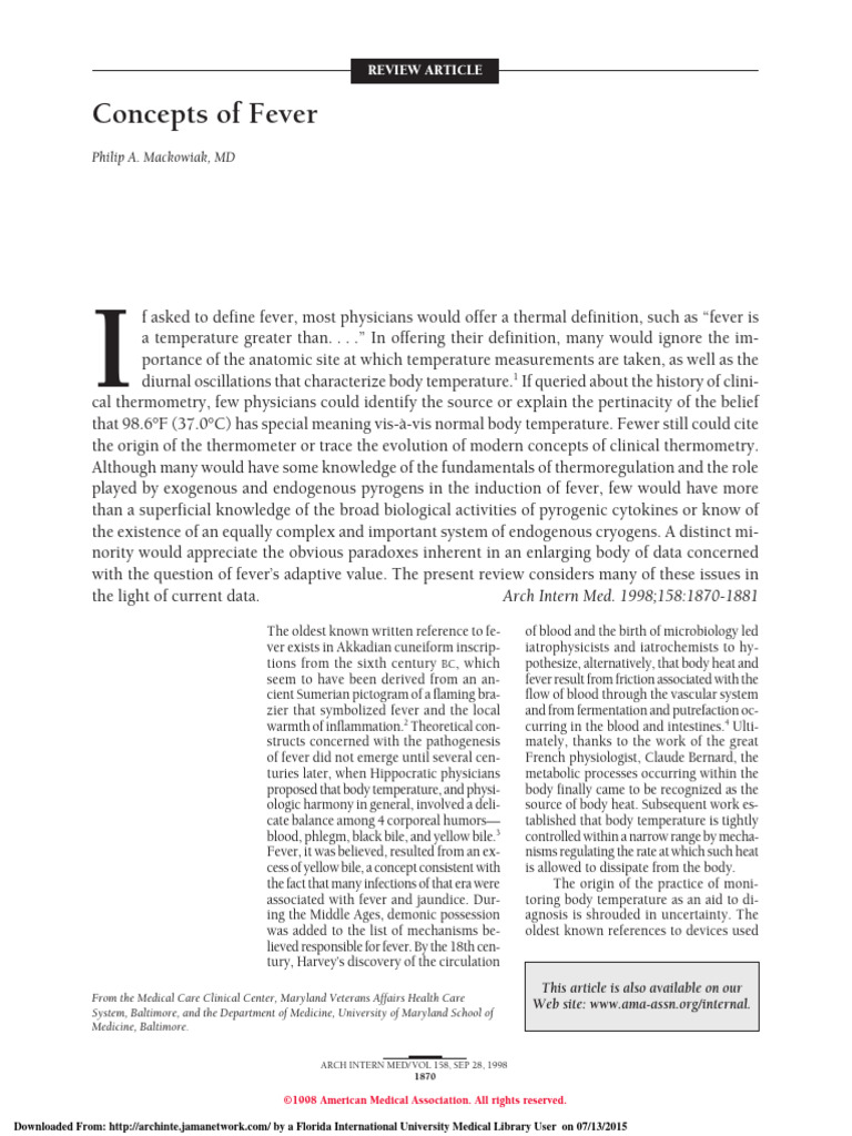 Understanding Fever: Definitions & History | PDF | Macrophage | Natural ...
