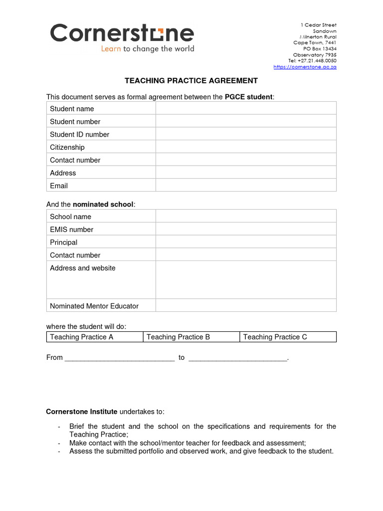 Teaching Practice Agreement Template | PDF | Teaching