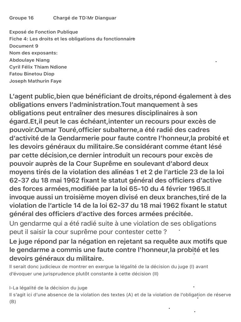 Droits et obligations des fonctionnaires | PDF | Loi | Justice