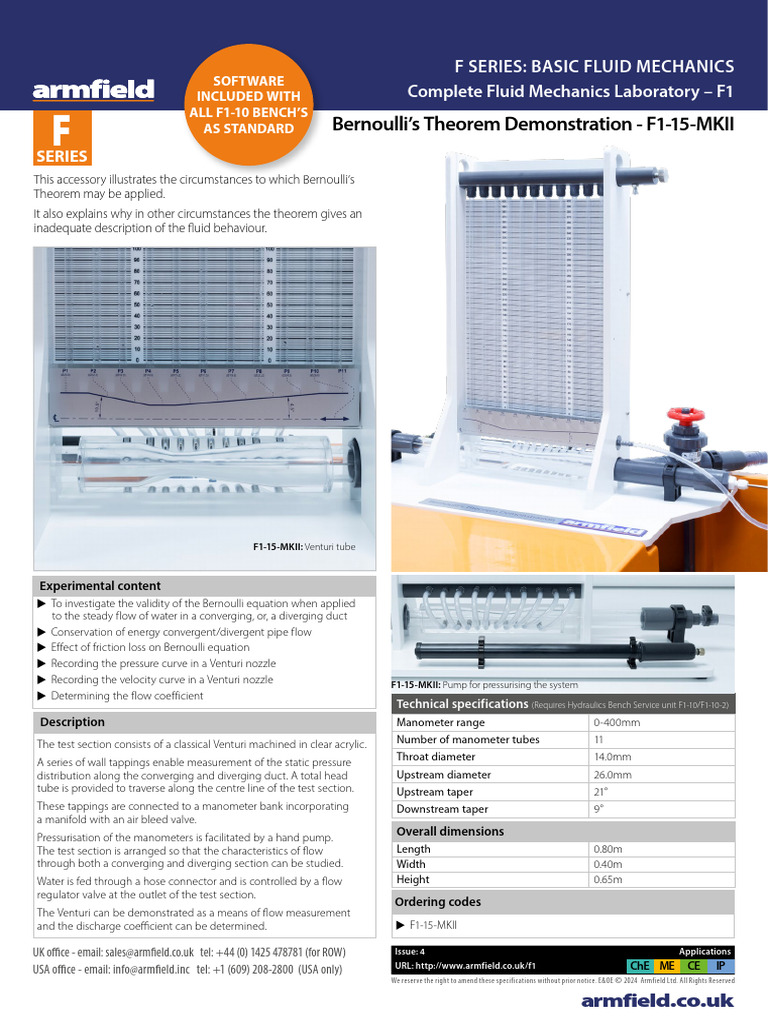 Armfield F1 15 MKII Datasheet V1a Web 1 | PDF | Fluid Dynamics | Liquids