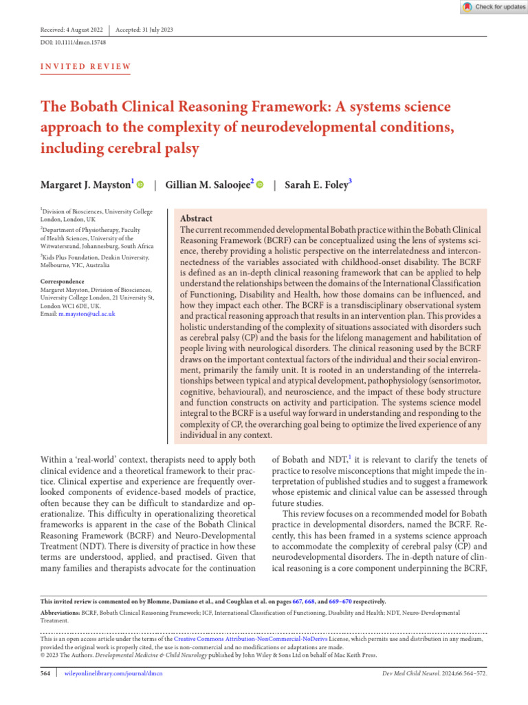 Develop Med Child Neuro - 2023 - Mayston - The Bobath Clinical ...