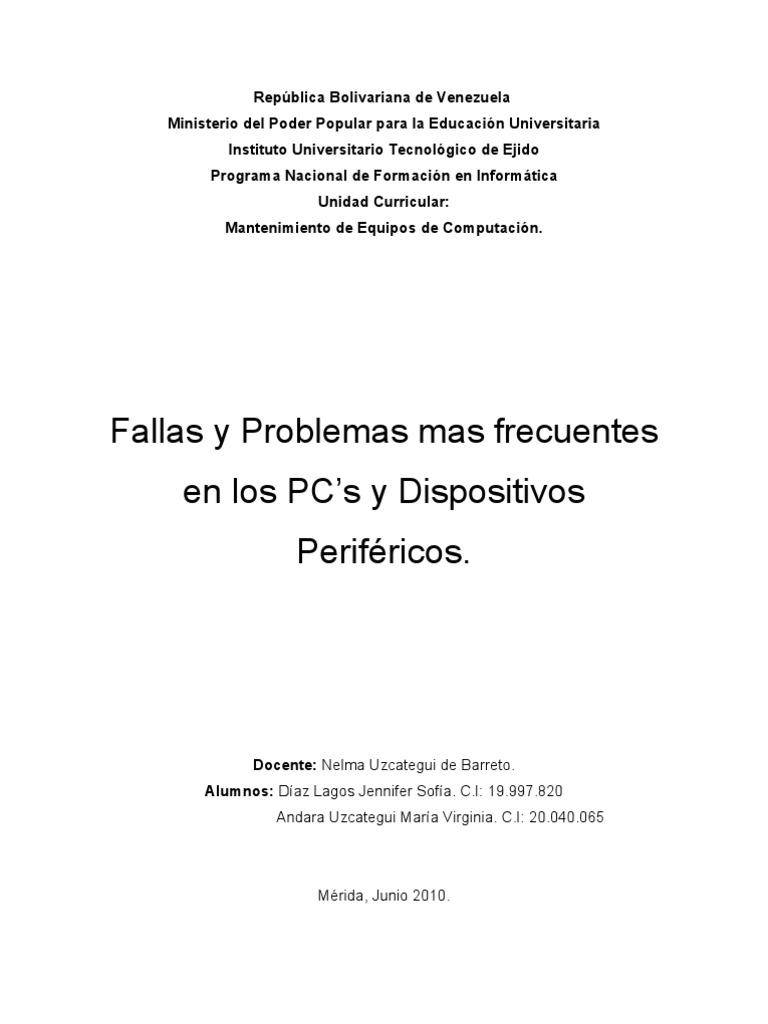 Fallas En El Hardware Y Software Pdf Virus De Computadora