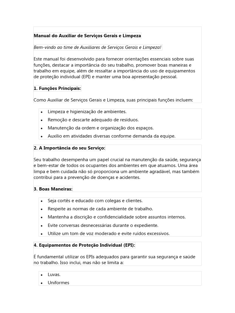 Manual do Auxiliar de Serviços Gerais | PDF | Setor terciário da economia