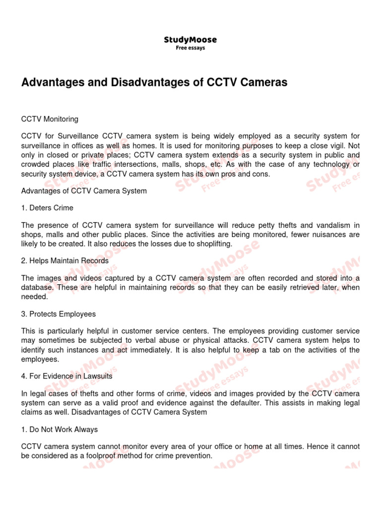 Advantages and Disadvantages of CCTV Cameras PDF